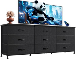 $110 WLIVE Dresser TV Stand for 75 Inch TV, 9 Drawer Dresser for Bedroom, Black
