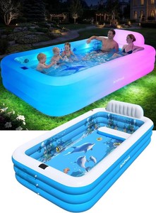 $70 Extra Large Inflatable Pool with Light,Solar Blowup Pool120x73x20IN