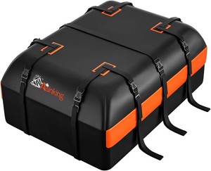 $60 Car Rooftop Cargo Carrier Bag, 15 Cubic Feet Waterproof Heavy Duty 840D Car Roof Bag for All Vehicle withWithout Racks - Anti-Slip Mat, 6 Door Hooks, Storage Bag, 2 Extra Straps, Luggage Lock