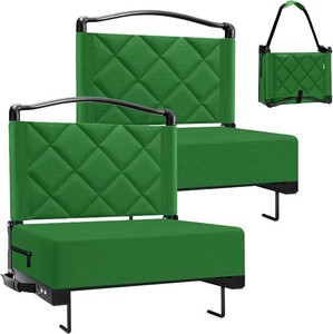 $70 Stadium Seats with Back Support Cushion, Folding Stadium Seats for Bleachers Hold up 400lbs, Wide Bleacher Seat with Shoulder Strap & Handle Comfort for Sports Events (Green, 2pcs)