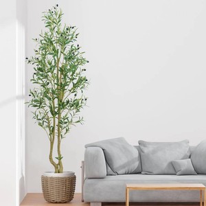 $66 HZXGCP 6ft Artificial Olive Tree Indoor, Fake Olive Tree with White Pot, Faux Olive Tree with Dense Leaves & Realistic Fruits, Tall Artificial Plant for Home Living Room Office Entryway Decor