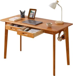 $155 Aibiju Wooden Computer Desk with Drawer and Hanging Rod, Modern Minimalist Style PC Laptop Computer Workbench with Solid Wood, 47 Home Office Work Table, Cherry Wood Color YD-WD03N