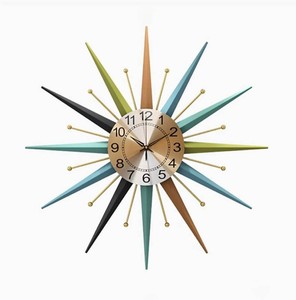 $60 22 Inch Mid-Century Style Metal Crystal Wall Clock, Star-Shaped Silent Decorative Wall Clock, Suitable for Living Room,Bedroom,Dining Room,Porch,Office