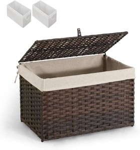 $52 Fencer Wire 105L Synthetic Rattan Laundry Hamper wLid, Laundry Basket wLid and Handles, 2 Liner Bags, Clothes Hamper for Laundry, Bedroom, Rattan Storage Basket wLid, Basket wLid, Brown