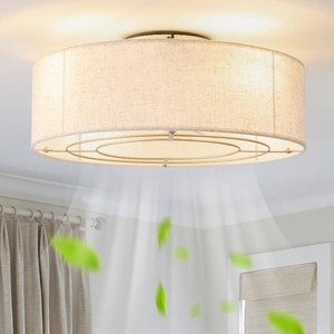 $122 Low Profile Ceiling Fans with Lights, 20 Boho Rattan Ceiling Fan with Light Flush Mount and Remote Control, Drum Caged with 6 Speeds for Bedroom, Nursery, Living Room