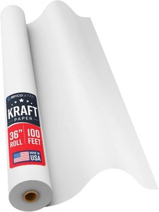 $32 Bryco Goods White Kraft Paper Roll - 36 x 100 (1200) - Made in USA - Banner Paper for Painting, Easel Use, Bulletin Boards, Wall D cor, Gift Wrapping, and Childrens Projects