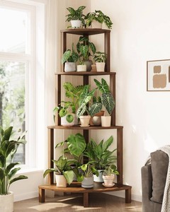 $94 Bamworld Corner Plant Shelf 4-Tier Plant Stand Indoor Wood Plant Rack