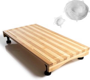 $40 Ceaz Bamboo Cutting Board with Adjustable Legs - Raised Stovetop Cover, Wood Chopping Butcher Block with Juice Grooves for Kitchen, RV, Camper - Complete with Silicone Food Covers