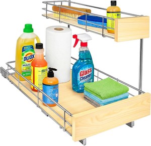 $100 LYNK PROFESSIONAL  SELECT  Pull Out Under Sink Kitchen Cabinet Organizer - 11.5 in. x 21 inch deep Drawer - Sliding Shelf Organizer and Undersink Storage Shelves - Lifetime Ltd. Warranty   Chrome