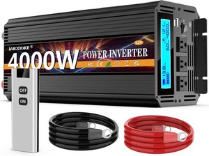 $200 4000 Watt Power Inverter 12V DC to 110V 120V Converter for Family RV Off Grid Solar System Car with Type-C Ports 3 AC Power Outlets Dual USB Ports LCD Display Wireless Remote Control