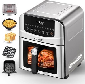 $91 Stainless Steel Air Fryer Ceramic Coated Basket 6QT Dual-Blaze 450 (Silver)