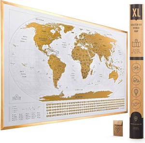 $30 Travelization XL Scratch Off World Map with 196 Country Flags 36 x 24 Frameable Travel Map with Vibrant Colors and Premium Gold Coating, Beautiful Visited Places Tracker for Travelers, White