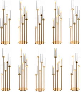 $175 35in 10 Set Gold Candelabra Candle Centerpieces for Tables Candlesticks Holder Wedding Centerpieces Table Decorations Fit 0.9 LED Candle