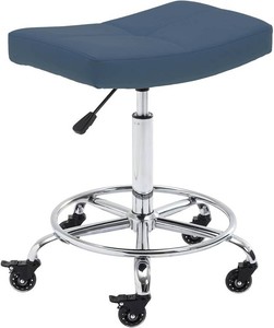 $106 Heavy Duty Adjustable Rolling Stool with Wide Seat, Lockable Rubber Wheels & Footrest - Swivel Stool Chair for Kitchen, Lab, Office, Salon, Home (Blue, 19-24)