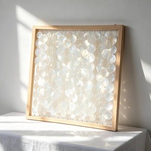 $95 GYHPD 22 x 22 Handmade Capiz Shell Wall Art, Real Natural Capiz Shell Wall Hanging with Solid Birch Wood Frame, Coastal Wall Decor for Living Room, Bedroom, Entryway, Beach House, Ready to Hang