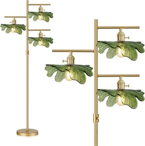 $160 Dimmable Floor lamp 3 Light mid Century Modern Tall Floor lamp Standing Lamps Green Glass Floor Lamps 65 Gold Tall lamp for Living Room Corner Bedroom Farmhouse