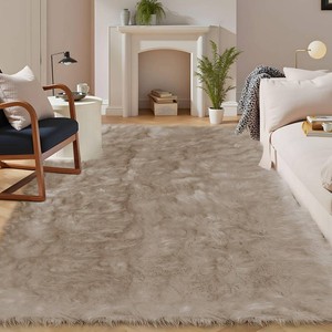 $260 Latepis Beige Faux Fur Rug 8x10, Faux Fur Sheepskin Rug for Living Room, Fluffy Washable Fuzzy Rugs Carpet for Bedroom, Luxury Room Decor, Rectangle