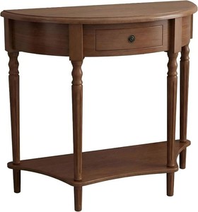$230 Half Moon Console Table, Table Solid Wood With Drawer Half-Moon Porch Side Elegant Vintage,Semi-Circle Entryway Storage Shelf, For Hallway Entrance Decor(Walnut-Colored, 31.5Lx13.8Wx31.5H)