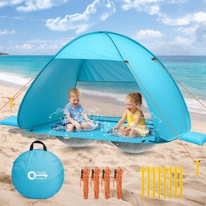 $43 Baby Beach Tent with 2 Built-in Pool, UPF 50 Pop Up Sun Shade for Infants, Twins and Toddlers, Quick Setup Pool Tent Portable Beach Shelter for Beach,Camping,Picnic, Yard Splash Play