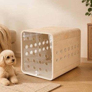 $90 Modern Dog Crate Furniture, Medium Kennel for Indoor Use with Flip-Up Hidden Acrylic Door, Wood Pet End Side Table Cage, Ventilated Dog House for Small & Medium Breeds