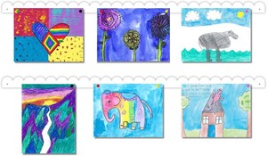 $49 Scalloped Magnetic Art Display for Kids Artwork & Photos (Set of 2)   Kids Artwork Display for Wall   Magnetic Photo Display Strips with Push-Pin Magnets (White, 35in)