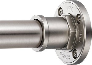 $25 BRIOFOX Industrial Shower Curtain Rod - 2-in-1 Design Tension Curtain Rod - Rustproof Non-Slip 27 to 43 Inch 304 Stainless Steel, Brushed Nickel Window Curtain Rod