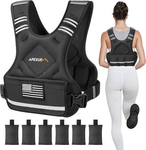 $85 APEXUP Adjustable Weighted Vest, 4-10lb12-18lb20-32lb Vest with 6 Ironsand Weights and Large Pocket, Weight Vest for Men Women Strength Training, Running, Walking