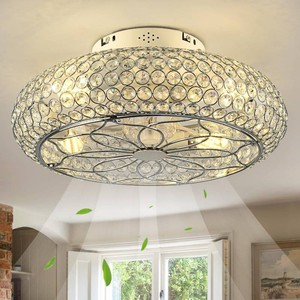 $149 Caged Crystal Ceiling Fans with Lights and Remote,20 Flush Mount Low Profile Ceiling Fan with Light,6 Speed Enclosed Ceiling Fan with Reversible Motor for Bedroom Kitchen Living Room