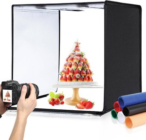 $90 PULUZ Light Box Photography, 24x24 inch Large Photo Studio Light Box, Professional Dimmable Photo Booth with 120 LED Lights & 6 Backdrops for Jewelry and Food Items Product Photography