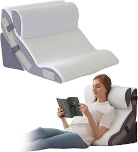 $46 Ahpmeoa 3PCS Wedge Pillow Set for After Surgery, Back Pillow for Bed Sitting up, 10-in-1 Foam Wedge Pillow for Acid Reflux & Back Pain Relief, Post Surgery Pillow for GERD & Snoring, White