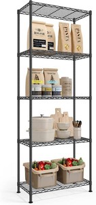 $50 SONGMICS 5-Tier Storage Shelves, Adjustable Wire Shelving Unit, 8 Hooks