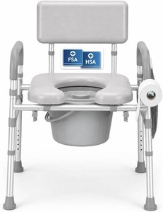 $110 Bedside Commode Toilet, Padded Seat & Backrest, Height Adjustable Aluminum Potty Chair  350lb, Tool-Free Assembly, Removable Bucket, Portable Toilet for Adults & Seniors