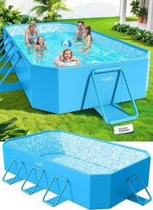 $140 FunBy Large Foldable Pool, Foldable Swimming Pool, Large Foldable Pool for Adults, Non-inflatable Pool,Oversize Thickened Collapsible Pool, Kids pool for Backyard,Mosaic Design 108x68x20-Light Blue