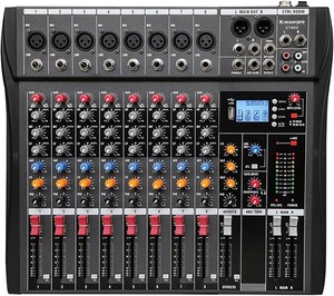 $120 8 Channel Professional Audio Mixer Console Sound Board with 48V Phantom Power,USB Audio Interface for Live Show,Streaming Recording Music Stage Karaoke