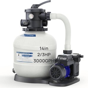 $230 AQUASTRONG 14in Sand Filter Pump for Above Ground Pool with Timer, 23 HP Pool Pumps Above Ground 3000 GPH for Pools up to 13000 GAL, Pool Filter with 6-Way Valve, Improved Circulation and Filtration
