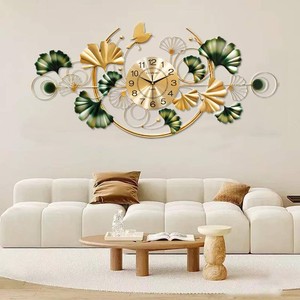$110 Large Wall Clock for Living Room, 47 Metal Ginkgo Leaf Wall Decor