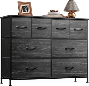 $60 WLIVE Wide Dresser for Bedroom, 8 Drawer Chest of Drawers, Black Wood Grain