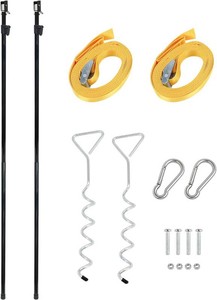 $70 HUAALIUCHE RV Awning Tie Down Kit with Angled Support & Yellow Straps, Heavy Duty Adjustable Awning Support Poles for Campers, Universal Awning Stabilizer System (2 Pack)