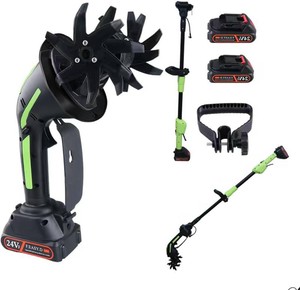$85 24V 2-in-1 Cordless Tiller Cultivator, 4-Inch Tilling Width and Depth, Handheld with Extension Rod, 235 RPM Electric Garden Tiller, Lightweight 1.2kg Body, 2   1.5Ah Batteries & Charger (24V-Green)