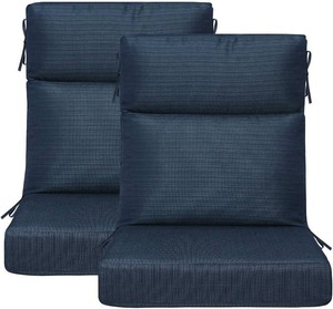 $115 Unimatta Outdoor High Back Chair Cushion Seat Pads, 44 x 21 Inch Water-Repellent & Fade-Resistant Patio Furniture Cushions with Ties for Adirondack, Rocking Chairs, Dark Blue Linen