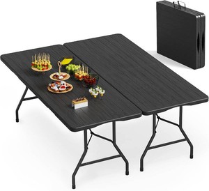 $130 VSOAEIL 6 Foot Folding Table 2 Pack, 6 FT Foldable Plastic Table Heavy Duty