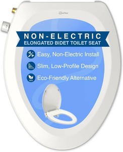$104 CLEAR REAR Elongated Bidet Toilet Seat   Non Electric Attachment for Toilets, Easy to Install Self Cleaning, Rear & Feminine Wash Nozzles, Adjustable Water Sprayer, Eco Friendly Hygienic Upgrade