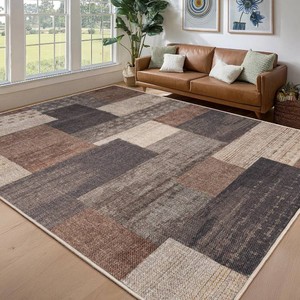 $190 Modern Outdoor Patio Rug, Geometric Patchwork Rug for Living Room, Beige