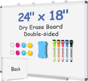 $26 EAONE Magnetic Dry Erase Board for Wall 24 x 18, Double Sided White Board, Silver Aluminum Frame Whiteboard Kit for Office Home School, with 1 Dry Eraser & 4 Magnetic Pins & 5 Multicolor Markers