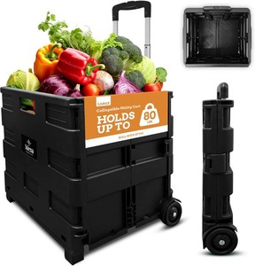 $52 Inspired Living Collapsible Ultra-Slim Pack-N-Roll, 2 Wheel Utility Cart , With Telescopic Handle - Super Strong up to 80 Lbs Load Capacity, Black