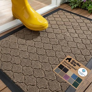 $27 GORILLA GRIP WeatherMAX Door Mat, Indoor Outdoor, 29x17, Latte Quatrefoil