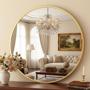 $44 Antok 24 Inch Round Mirror for Wall, Round Bathroom Mirror, Circle Wall Mirrors with Gold Metal Frame, Circle Mirrors Suitable for Wall, Bathroom, Vanity, Living Room, Entryway