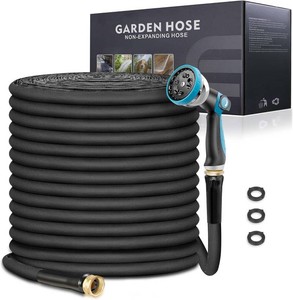 $34 Relxitl Garden Hose 100ft, Flexible Water Hose with 10 Function Hose Nozzle, Lightweight, Tangle Free, Rust Proof for Yard, Watering(Black)