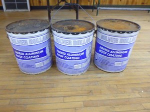 3 Pails of Silver Dollar Fibered Aluminum Roof Coating