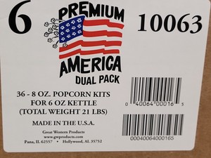 Premium America dual packs -Open Box of 8oz popcorn kits for 6oz kettle) up to 36ct